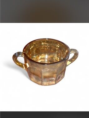 Vintage Peach Luster Glass Sugar Bowl with Handles